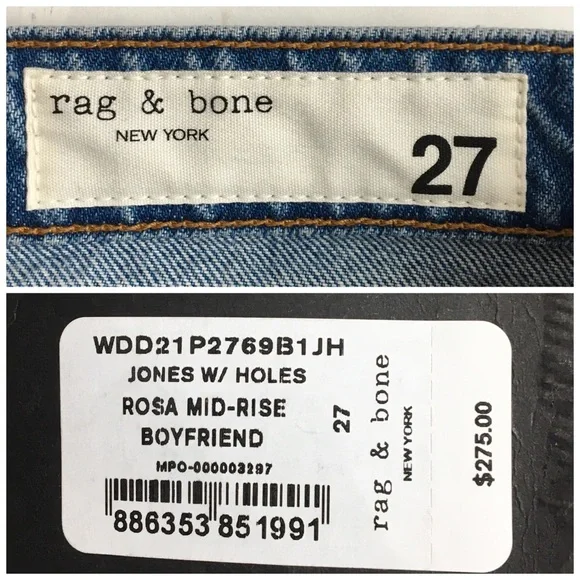 Rag & Bone Rosa Mid-Rise Boyfriend Relaxed Fit Denim Jeans In Jones Wash Size 31 - Picture 12 of 17